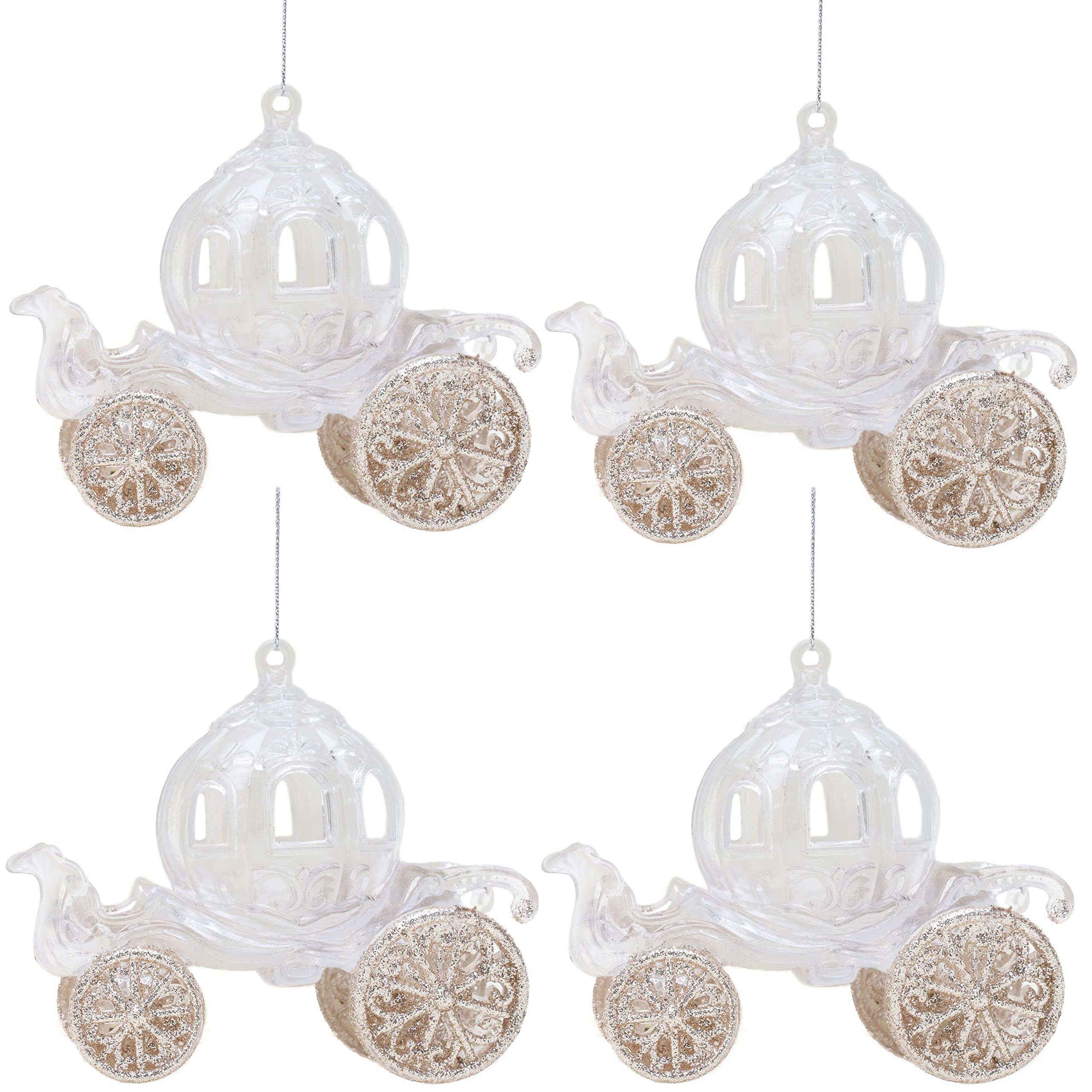 Christmas Concepts 100mm (4") Glitter Decorated Princess Carriage Christmas Decoration (CHAMPAGNE, 4)