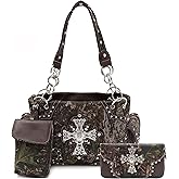 Camouflage Purse For Women Western Style Cross Studded Handbag CCW Camo Country Shoulder Bag Pouch Matching Wallet Set