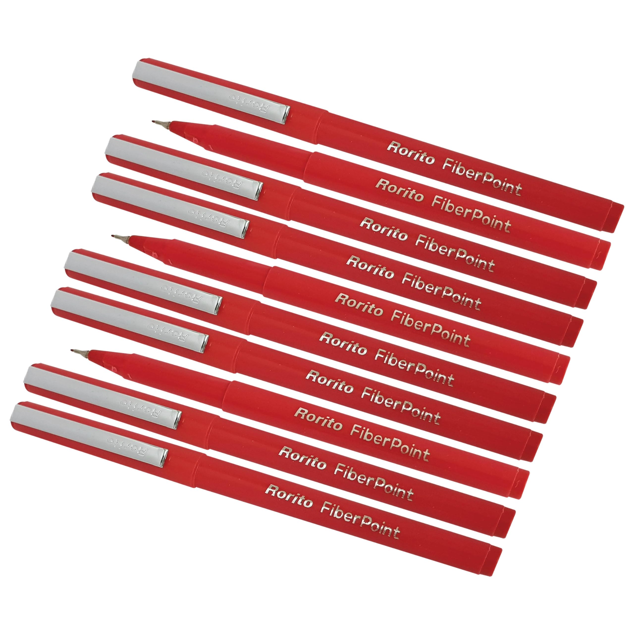 FibrePoint Fineliner Pens, RED, Extra Fine Tip (0.5mm), Pack of 10, Ideal for drawing colouring sketching doodling writing, iZOFAX
