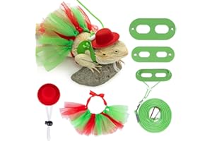Wodison Bearded Dragon Christmas Costume Tutu Skirt Bowler Hat Leash Harness Reptile Christmas Cosplay Accessories Set for Lizard Leopard Gecko(Red)