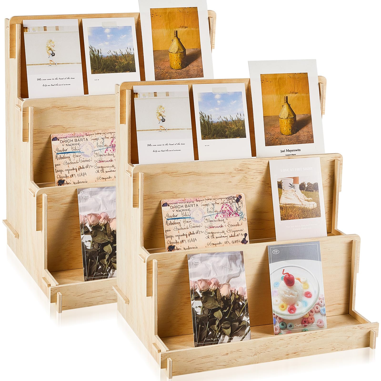 Photo 1 of Barydat 2 Pcs 3 Tiered Greeting Card Display Stand Wooden Organizer Racks for Sticker Craft Brochure Table Tabletop Vendors Retail Counter Trade Shows Showcase
