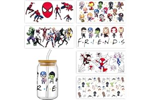 GARETHEORA 6Sheets Cartoon UV DTF Cup Wrap Transfer Stickers for 16oz Glass Cups, Rub on Transfers for Crafts Cup Decal Stickers (Superhero)