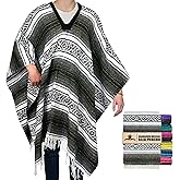 Artisans Bazaar Traditional Mexican Baja Poncho Men and Women Authentic Gaban Serape Sarape Blanket Pancho Jorongo Cowboy