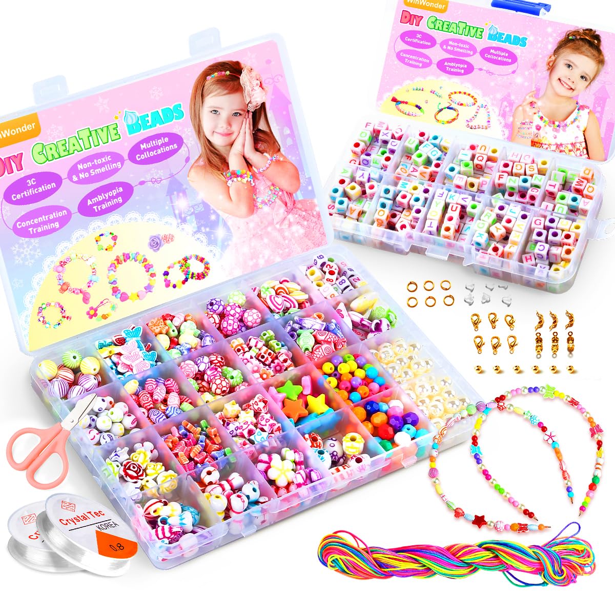 WinWonder Children DIY Beads for Jewellery Bracelet Necklaces String Making Kit,Children DIY Bead Set 1150 PCS,Letter Name Bracelet Making Kit