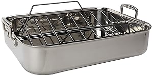 Le Creuset Tri-Ply 17 by 13.75-Inch Stainless Steel Roasting Pan Set, Large