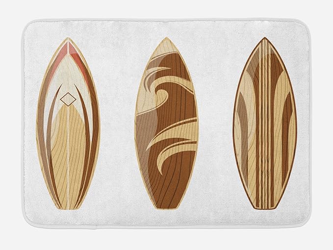 Lunarable Surfboard Bath Mat, Wooden Surfboards Adventurous