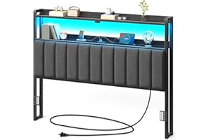 Rolanstar Headboard for Queen Size Bed with Storage, 60,000 DIY Color of LED Light, Head Board with USB & Type C Port, Height Adjustable, Black Upholstered Cabeceras de Cama Comfortable Modern, Linen