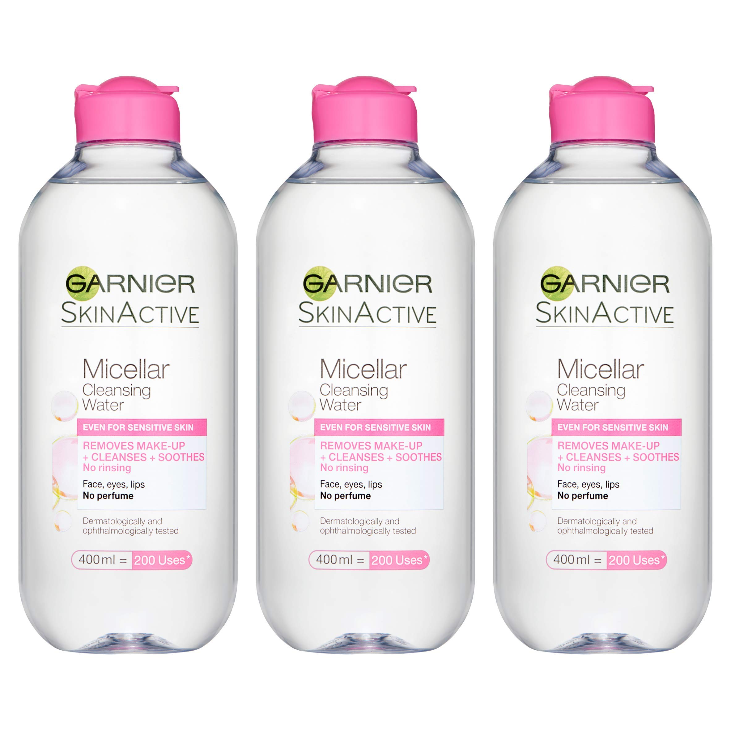 Garnier Micellar Cleansing Water Sensitive Skin, Soothing Face and Eye Make-Up Remover and Cleanser 400 ml Pack of 3