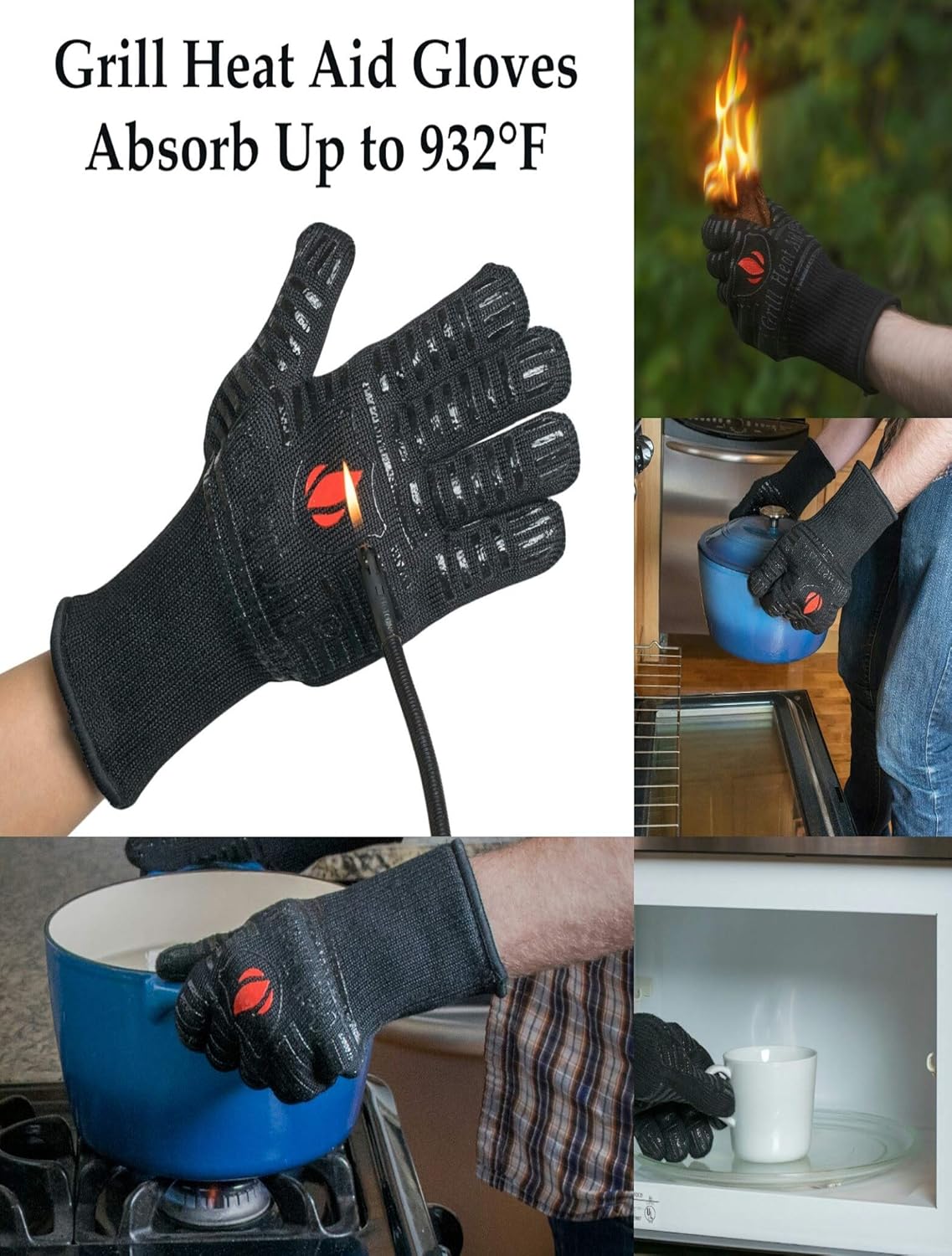 Extreme Heat Resistant Grill/BBQ Gloves | Premium Insulated Durable Fireproof Kitchen Mitts Designed for Cooking, Grilling, Frying, Baking | Indoor/Outdoor Accessories for Men & Women : Garden & Outdoor