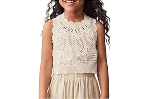 MakeMeChic Girl's Floral Crochet Sweater Vest Crew Neck Scallop Sleeveless Cute Crop Tops Knitwear