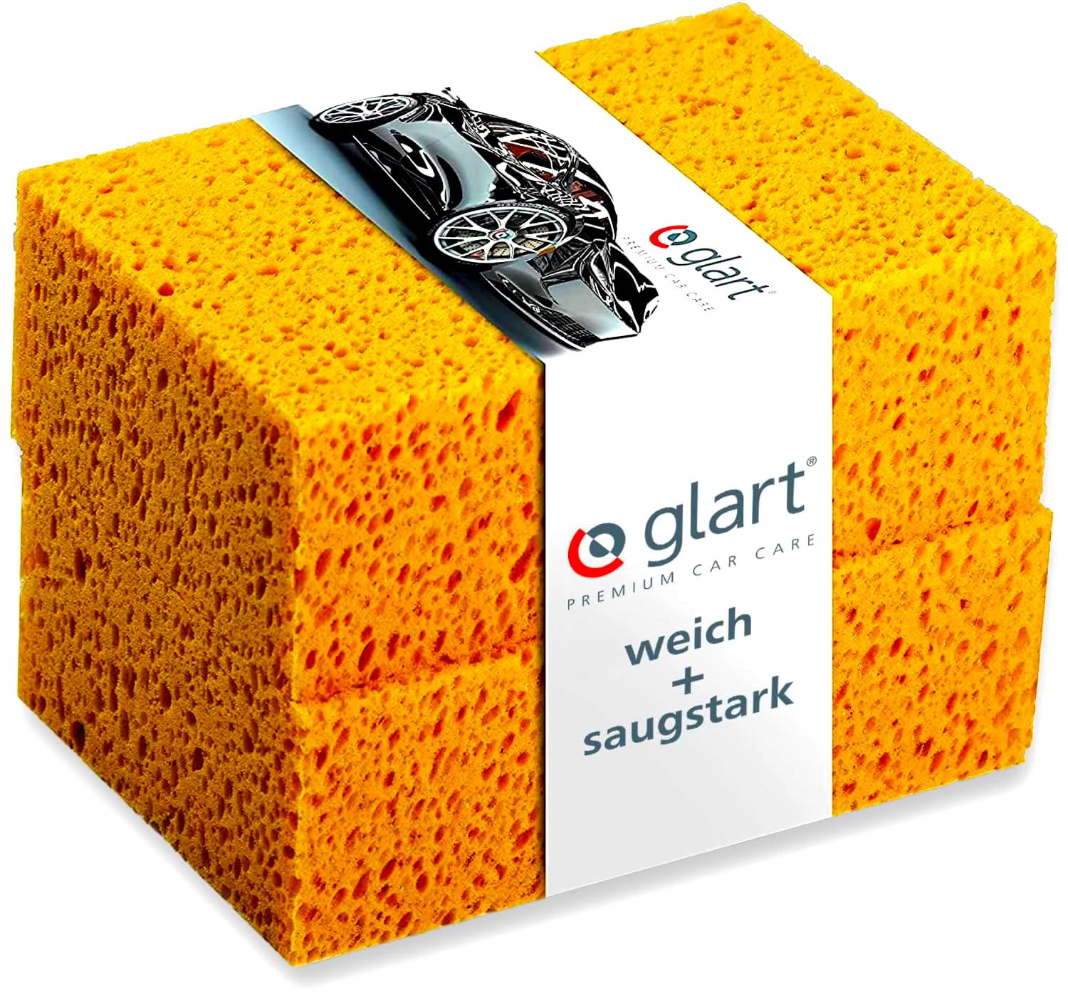 Glart 44WSN 2-piece set of car washing sponges natural for car washing, wheel rims, paintwork, 18 x 12 x 6 cm, Yellow