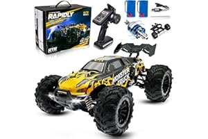 LFOLUSU RC Cars 1:16 RTR Fast Max 40mph RC Monster Truck 4WD 2.4Ghz Off Road High Speed Jumping RC Truck Racing Car Waterproof All Terrain RC Truck with LED Two Rechargeable Batteries Gifts for Boys Adults