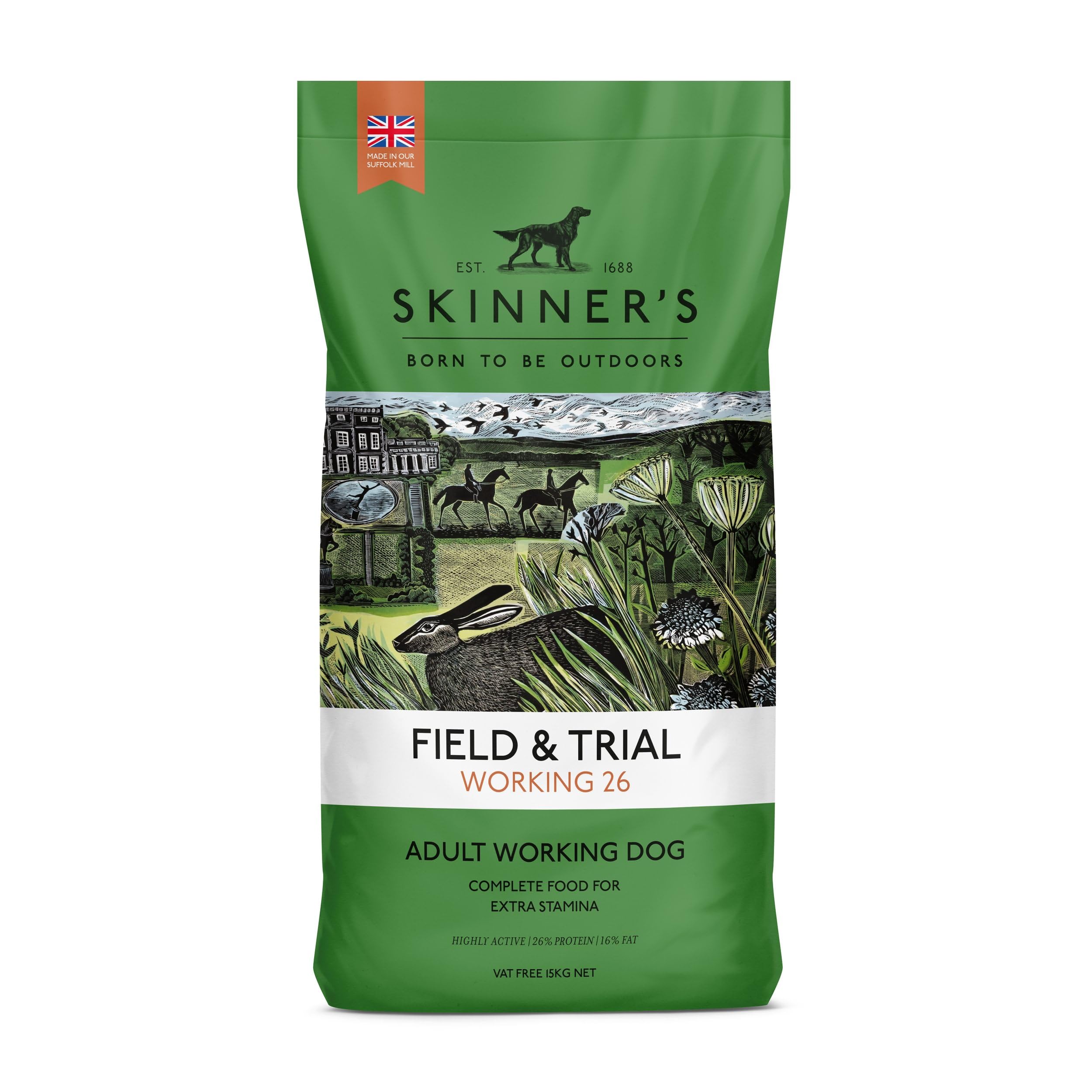Skinner’s Field & Trial Working 26 – Complete Dry Adult Dog Food, For Active Dogs, Greedy Eaters, High Energy, 15kg