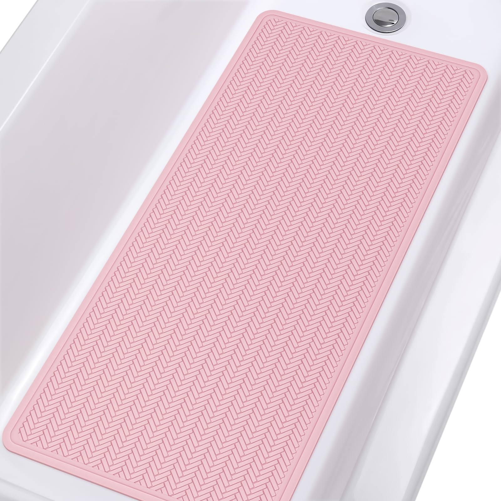 Yolife Non Slip Bath Mats for inside Bath,Rubber Bath Mat,43x92 cm Long Bath Mat Machine Washable with Strong Suction Cups (Pink)