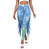 Mermaid Leggings for Women Fish Scale Leggings High Waisted Full Length Pants for Halloween Dance Party