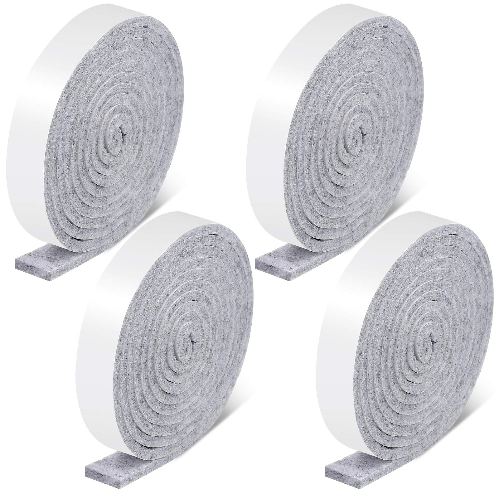 Zonon 4 Rolls 1/2 x 240 Inch Felt Strips with Adhesive Backing Felt Tapes Felts Furniture Strips Self Stick Heavy Duty Polyester Pads for Furniture, Protecting Floors, Windows and DIY(Light Grey)