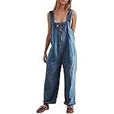 Fdakg Women's Denim Overalls Casual Loose Fit Wide Leg Jumpsuit Zipper Sleeveless Bib Overalls Jeans with Pockets
