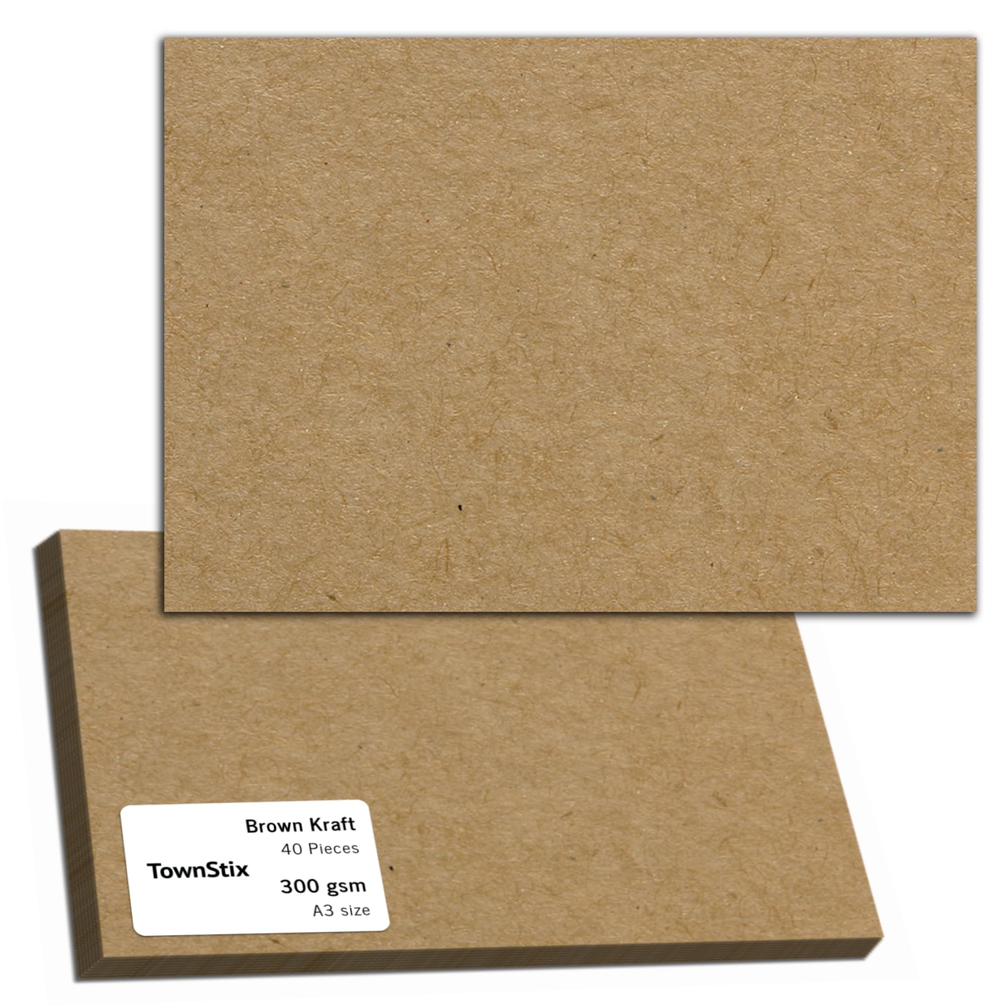 40 Sheets, 300gsm - A3 Brown Kraft Card, Thick Cardstock Craft Paper Cardboard