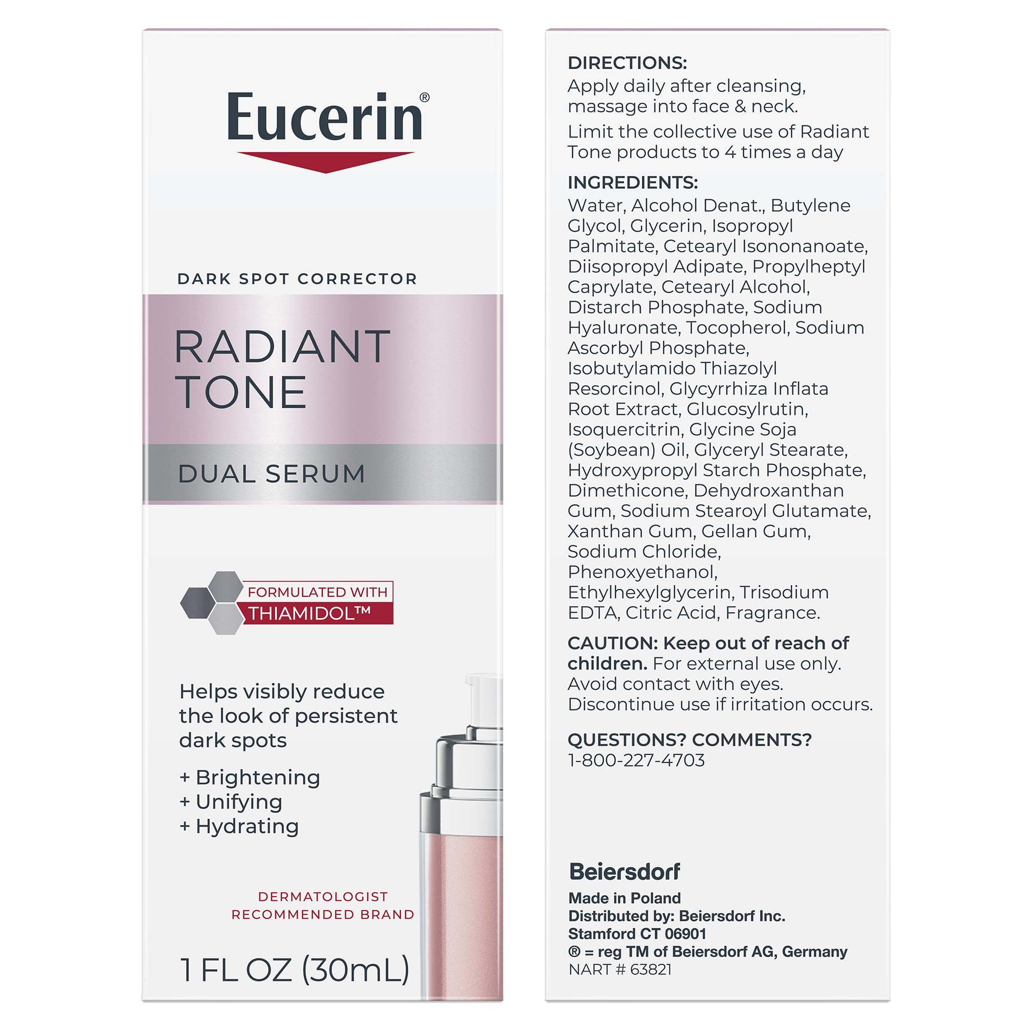 Eucerin Radiant Tone Dual Serum Dark Spot Corrector, Dark Spot Serum with Thiamidol and Hyaluronic Acid, Helps Visibly Reduce the Look of Dark Spots, Holiday Gifts for Self Care, 1 Fl Oz Bottle