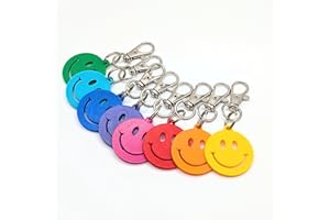 Rainbow Smiley Face Keychains, 8 Pack Multi-Color Party Favors with Metal Clasps, by Amanda Roos Art