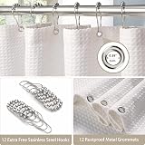 Shower Curtain 182 x 214 cm White with Metal Hooks Waffle Fabric view 4