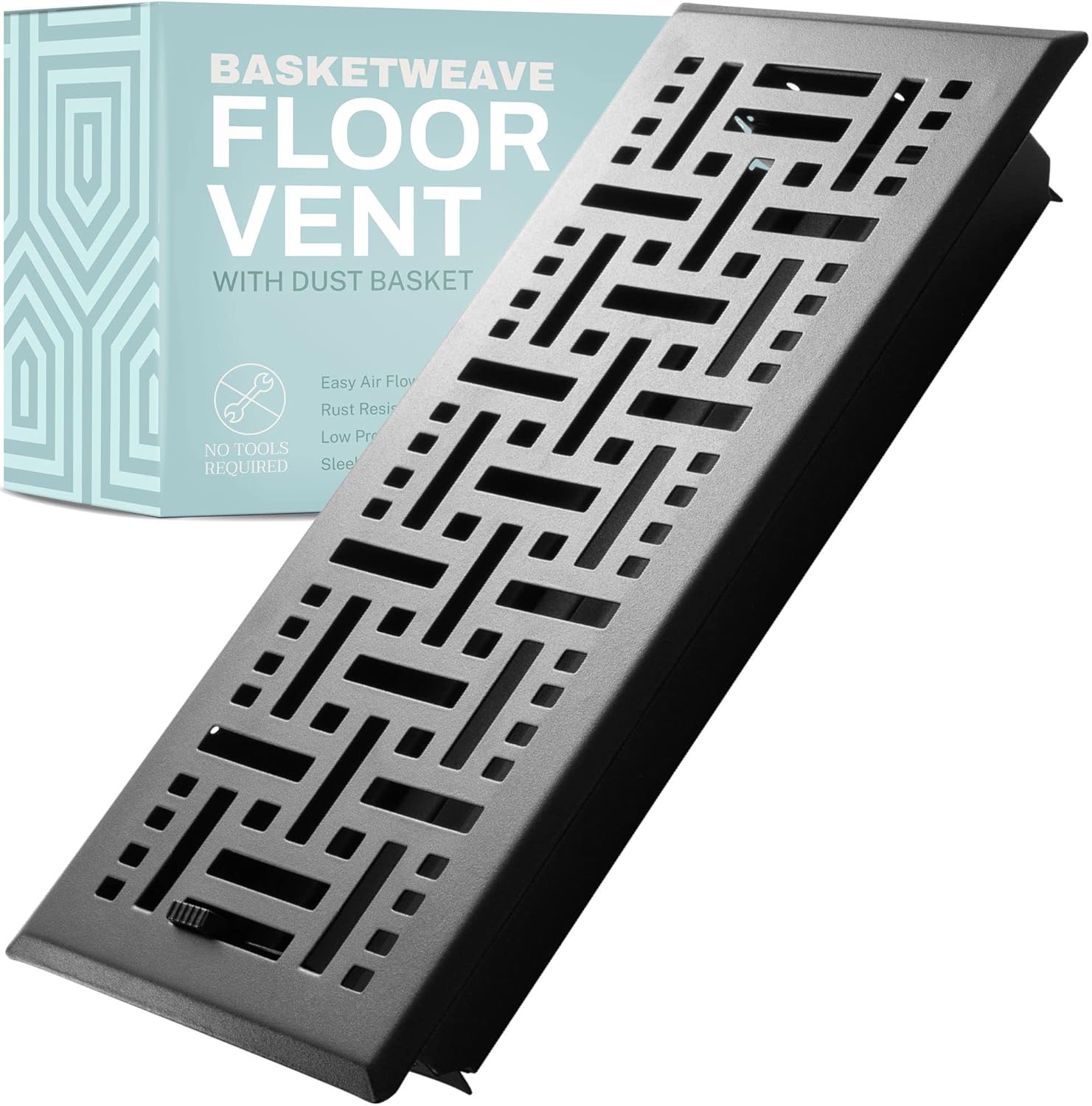 Registers, Grilles & Vents - Home Intuition Basketweave 2x12 Inch Decorative Floor Register Vent with Mesh Cover Trap, Matte Black