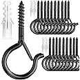 PlusRoc 20 Pack Screw Hooks for Outdoor String Lights, Heavy Duty 2.2 Inch Black Eye Hook Cup Hook Q-Hanger for Hanging, Wall Wood Ceiling Deck Mount