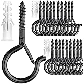 PlusRoc 20 Pack Ceiling Hooks for Hanging Plants Outdoor String Lights Heavy Duty, 2.2 Inch Eye Hook Screw in Cup Hooks Q-Hanger for Patio Lights, Wall Wood Fence Deck Mount(Black)