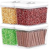 DWËLLZA KITCHEN Airtight Food Storage Containers - Pantry Snacks Kitchen Container, Baking Supplies, 4LB Sugar & Flour Canister - 4 Pc Set All Same Size - Clear Plastic BPA-Free - Keeps Fresh & Dry