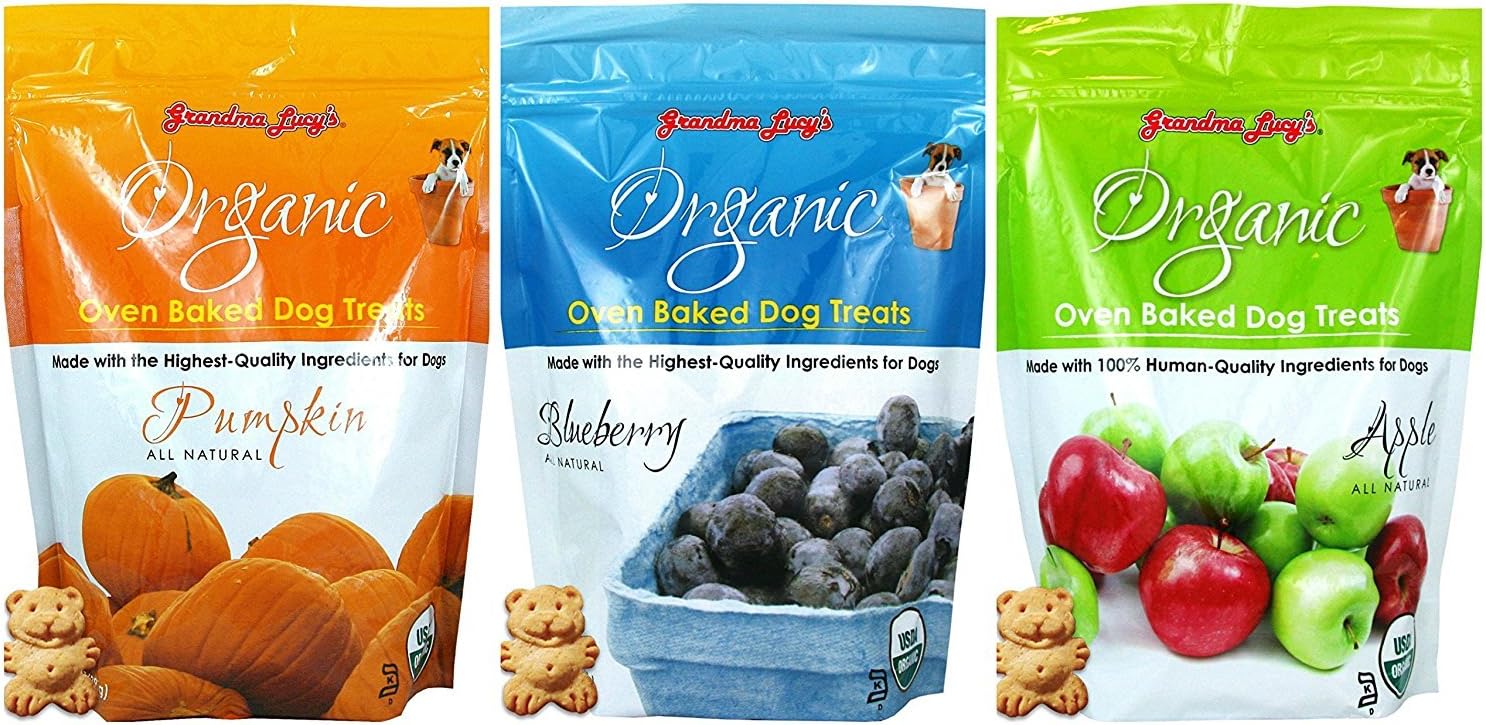 Grandma Lucy's Organic Baked Dog Treats, Mixed 3 Packs 14 oz. ea. - Apple, Pumpkin and Blueberry Flavors. Fast Delivery, by Just Jak's Pet Market