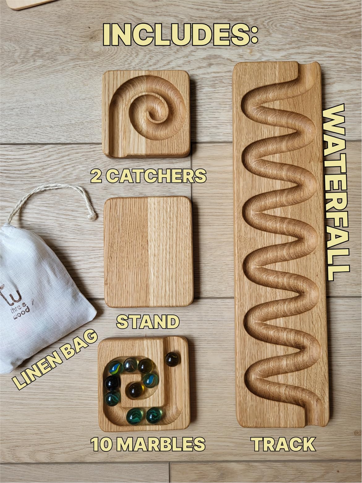 Marble race marble personalized machine wooden maze board ball run Marble course gift for kids marble run race winding track marble roller (Waterfall)