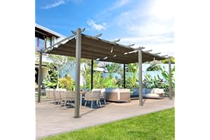EROMMY 12 x 20 FT Outdoor Pergola, Aluminum Pergola with Black Retractable Canopy, Upgraded Shelter with Adjustable and Removable Sun Shade Canopy for Patio, Garden, Deck, Black