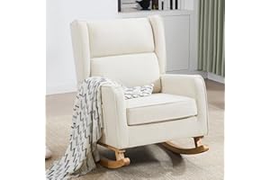 HCHAIRH Nursery Rocking Chairs, Rocking Chair Nursery for Mom Nursery Rocker with High Backrest and Solid Wood Legs, Modern Wingback Accent Chairs for Reading Living Room Bedroom, Beige