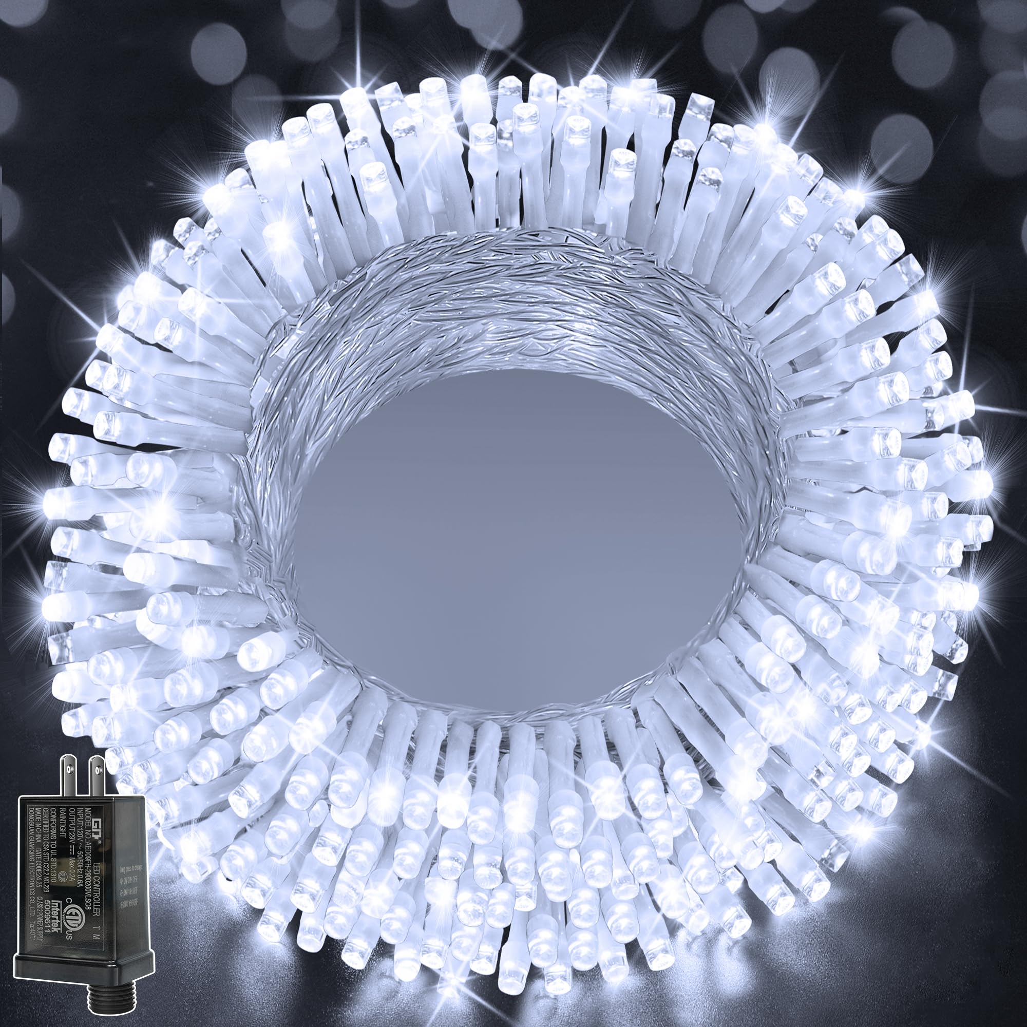 Photo 1 of Ollny Christmas Lights 200LED 60FT Indoor, Cool White Connectable Plug in String Light Outdoor, 8 Modes Waterproof Timer LED Fairy Lights for House Outside Bedroom Patio Balcony
