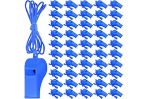ZUAZAOR 50 Pieces Plastic Whistles with Lanyard Loud Crisp Sound Whistles Bulk for School Trainning Christmas Birthday Party Goody Bag Fillers Party Noisy Whistles