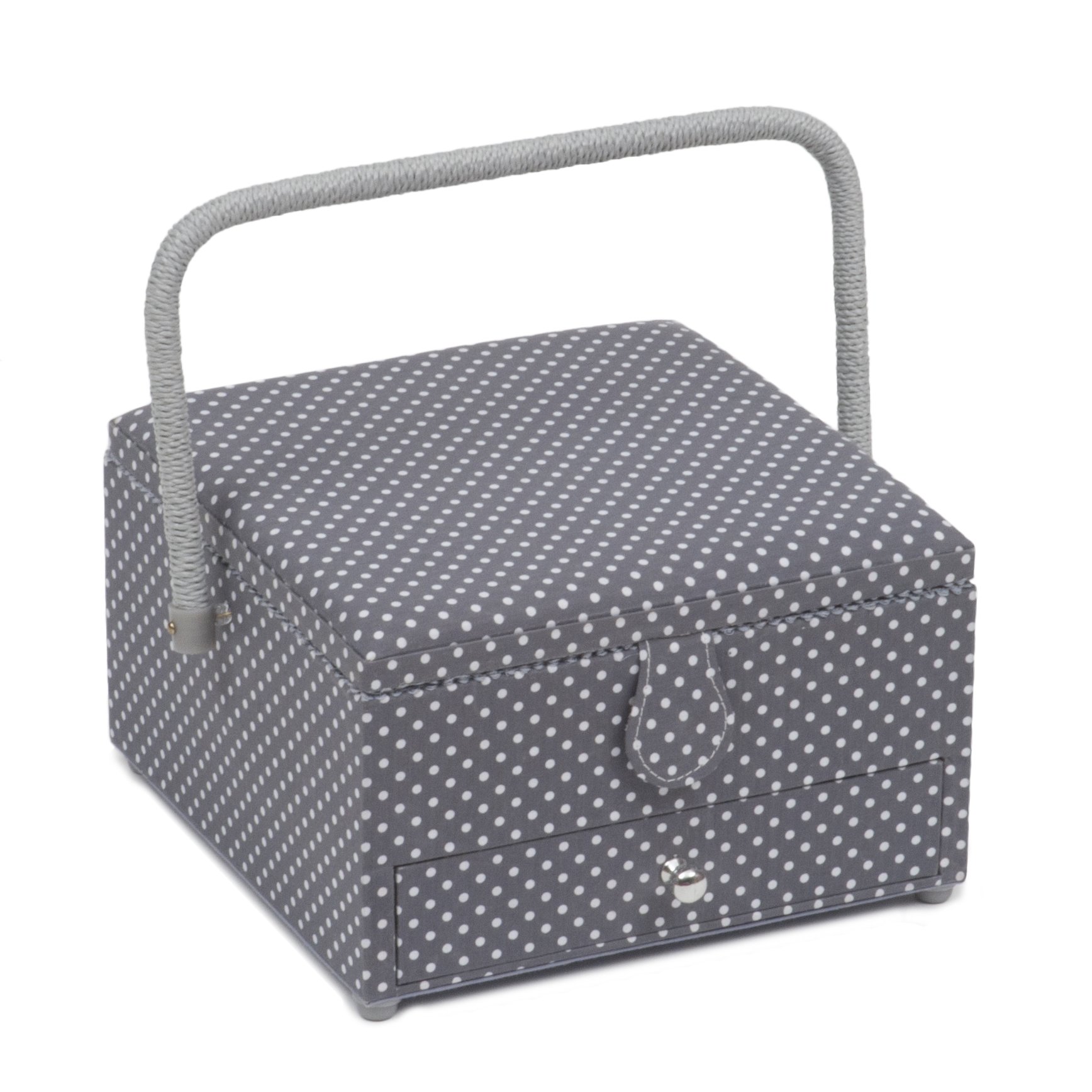 Hobby Gift MRLDĤ Large Sewing Basket with a Pull-Out Draw in a Colourful Design, Ideal for Quilting, Sewing, Crafting, Crochet - Includes Pin Cushion,Pocket and a Removable PVC Tray, Mini Grey Spot