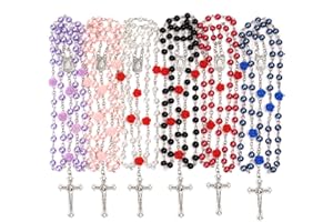 ALEAPDOLL Rosary Beads Catholic for Women Rosaries Catholic Bulk Pearl Necklace with Jesus Christ Crucifix Cross First Communion Confirmation Gifts White, Pink, Black, Red, Purple, Royal Blue