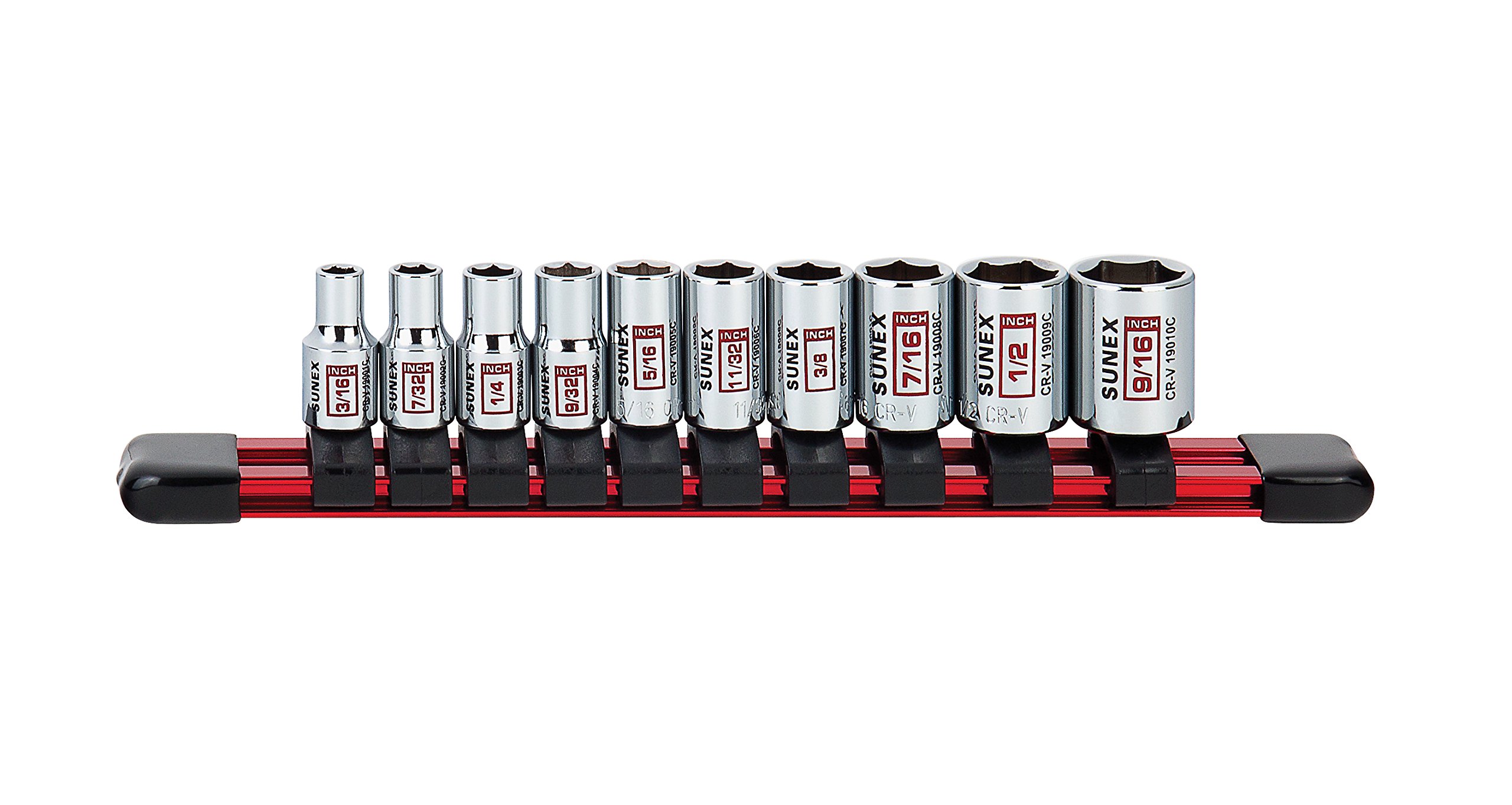 10Piece 1/4" Drive Chrome Socket Rail 6Pt SAE Standard