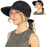SUN CUBE Women Sun Hat for Outdoor UV Protection, Wide Brim Sun Hat Ponytail, Convertible Zip-Off Beach Hat Visor