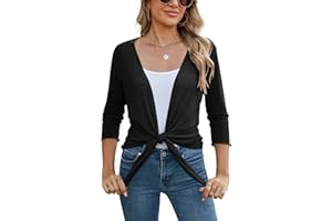 Famulily Lightweight Women's Sheer Shrug Sweater Bolero Tie Front 3/4 Sleeve Casual Cardigan Summer Cover Up Tops