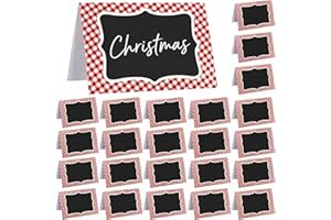 TaoBary 24 Pcs Red Gingham Picnic Christmas Party Decoration Supplies 4x6 Inch Buffalo Plaid Italian Themed Party Chalkboard Tent Cards Double Sided Mini Blackboard Labels for Table Number Food Place