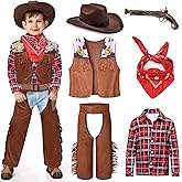 Latocos 7 PCS Kids Cowboy Costume for Boys Ages 3-10 Years Halloween Party Dress Up Role Play and Cosplay