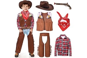 Latocos 7 PCS Kids Cowboy Costume for Boys Ages 3-10 Years Halloween Party Dress Up Role Play and Cosplay