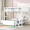 Full Over Full Loft Bed with Desk and Storage Drawers, Wood Bunk Loft Bunk Bed for Kids, Can Be Separated into A Full Size Platform Bed Frame and A Loft Bed for Girls Boys Teens, White