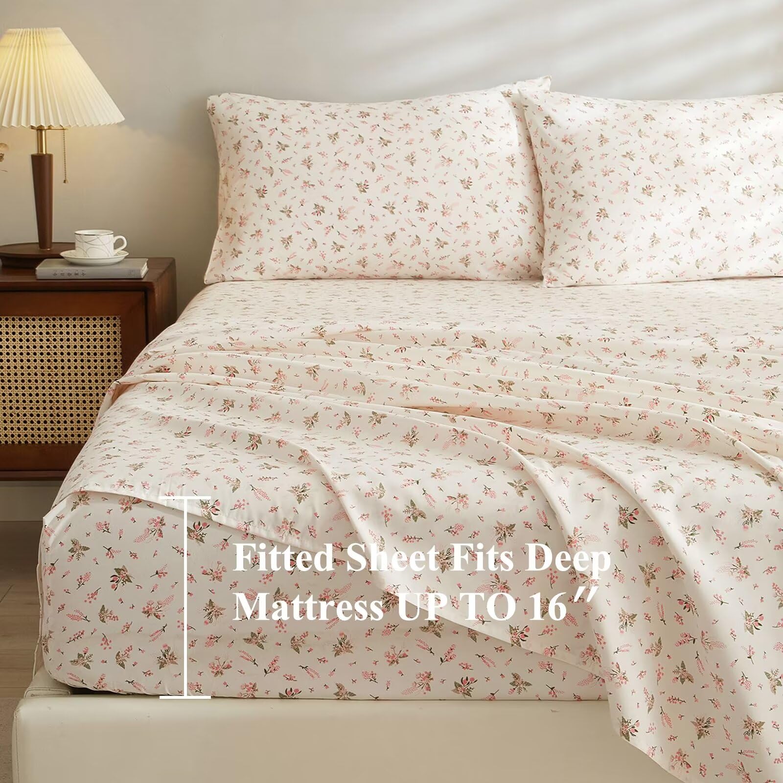 VClife Floral Sheet Sets Queen - Pink Bed Sheets