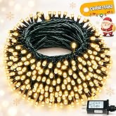 Connectable 88Ft 240LED Christmas String Lights Outdoor Indoor, Warm White | 13 Modes, IP44 Waterproof &amp; Timer; Green Wire Christmas Lights, Twinkle Lights Plug in for Xmas Tree Garden Decor