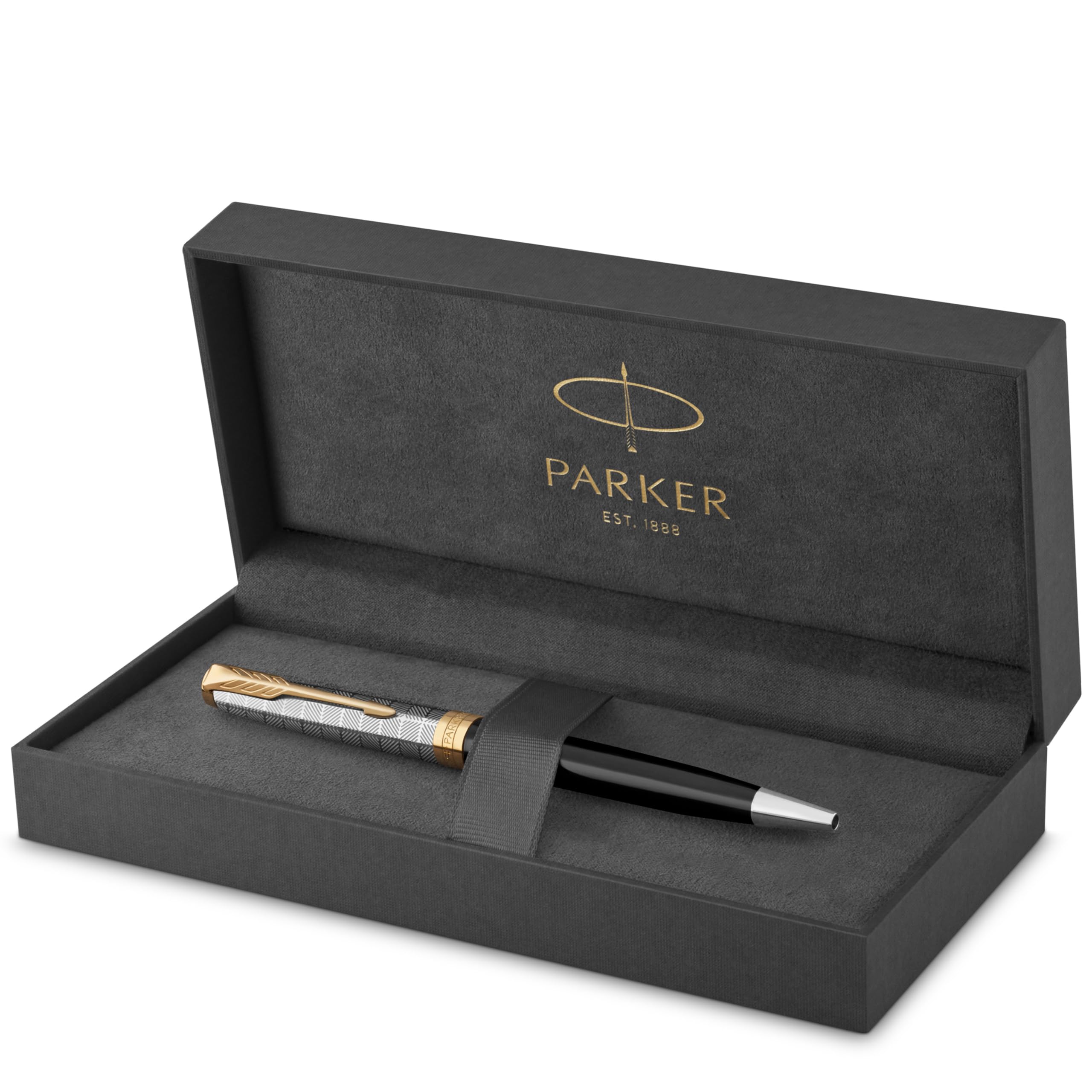 Parker Sonnet Ballpoint Pen | Premium Metal and Black Gloss Finish with Gold Trim | Medium Point with Black Ink Refill | Gift Box