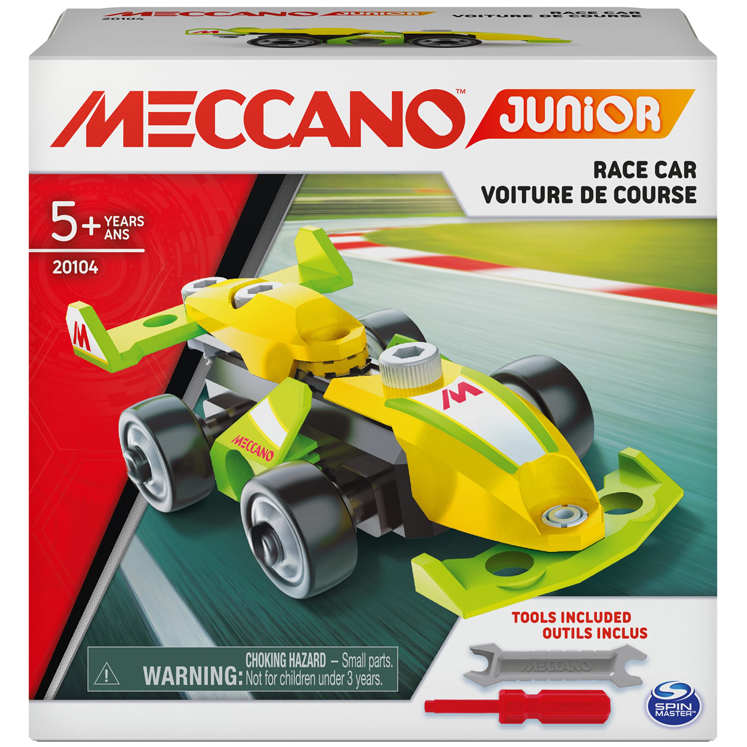 Spin Master Meccano Junior, Race Car STEAM Model Building Kit, for Kids Aged 5 and Up