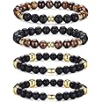 RANKEEF Tiger Eye Bracelet For Men 8MM Natural Stone Stretch Adjustable Black Crystal Beaded Bracelet for Men Women Gifts