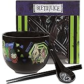 Culture Fly Beetlejuice Microwave Ramen Bowl Set with Chopsticks and Spoon, 20 oz Ceramic Instant Noodle Bowls with Chopsticks, Ramen Noodle Bowl, Rice Bowl Anime Gifts for Men